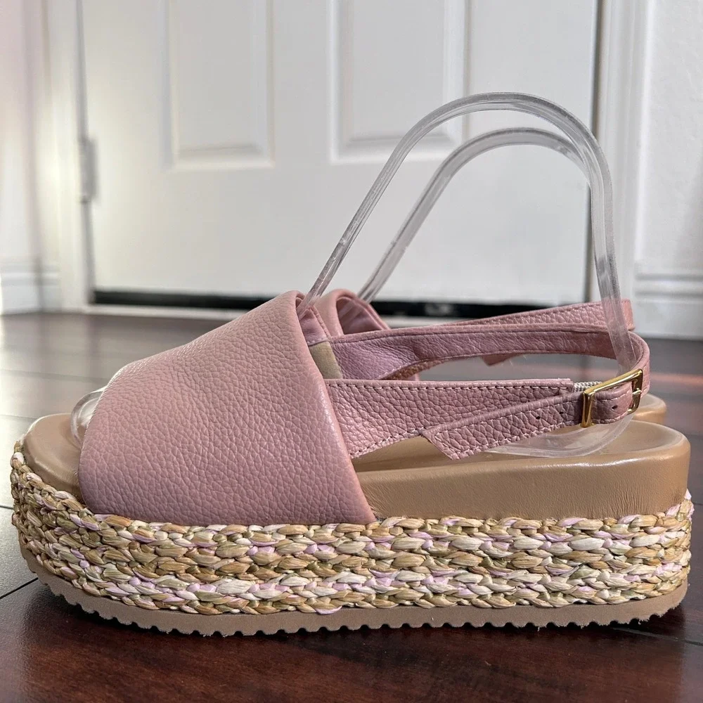Sole Bliss Brandy Platform Espadrille Sandals Women size 37 Bunion Bed Leather